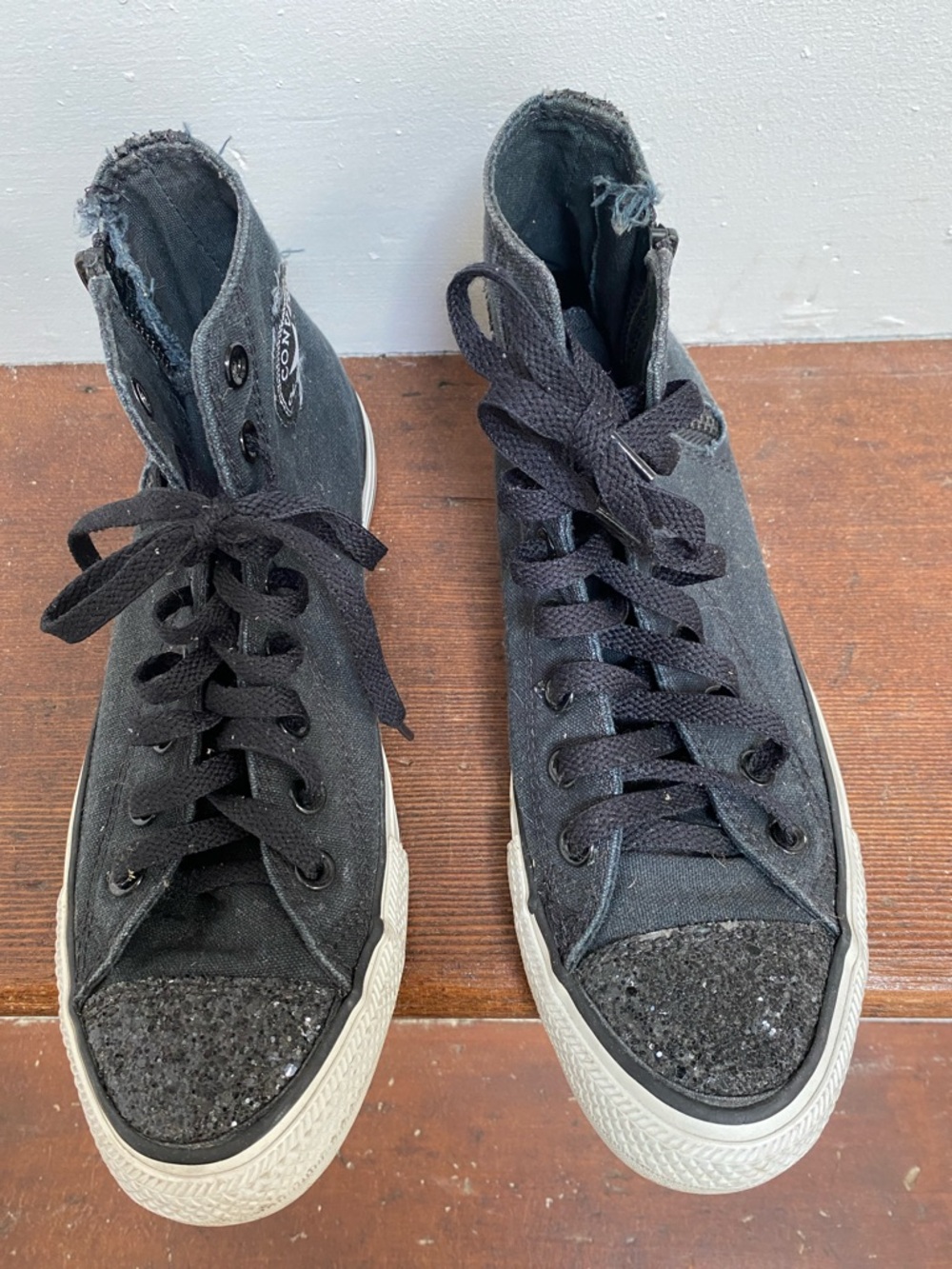 Converse Black Sequin High-Top Canvas Sneakers with Side Zipper, Size 9